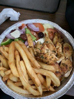 Chicken Souvlaki Platter comes w fries and salad