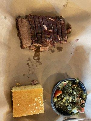 Brisket with kickin collards and cornbread