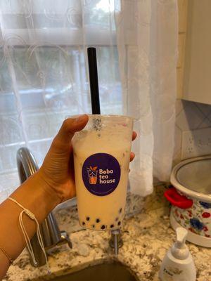 Honey oolong milk tea with boba