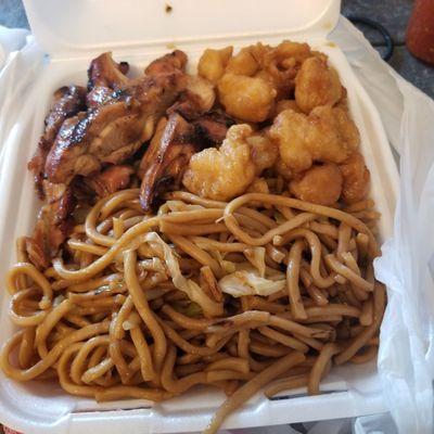 Box A- 2 item combo orange chicken and teriyaki chicken with chow mein