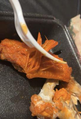 Bone in classic hot wing WITH FEATHERS IN IT!?!