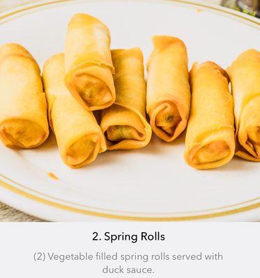 Spring rolls , vegetable inside, also we have pork egg roll