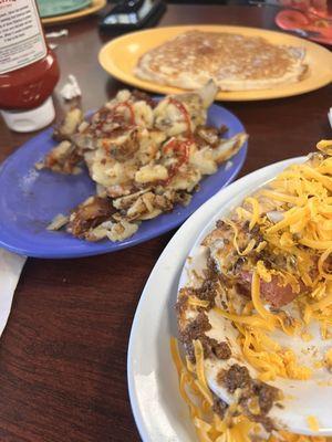 Fried potatoes and a pancake!