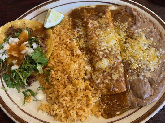 Taco and enchilada lunch plate.