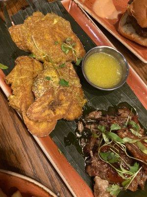 Tostones and guava bbq pork