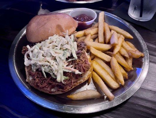 Pulled Pork Sandwich and Fries