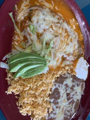 Chili relleno , rice and beans