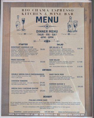 Dinner Menu