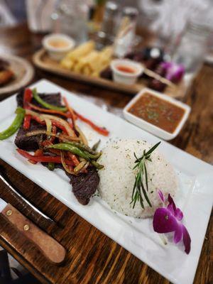 Churrasco white rice and beans