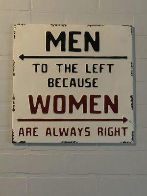 Sign between the restrooms