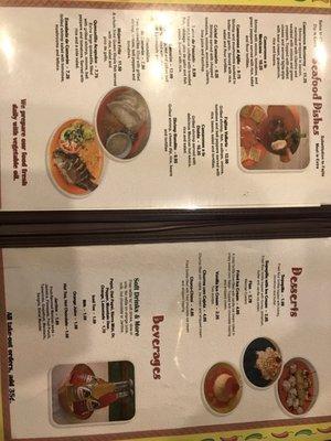 Menu (seafood, desserts & drinks)