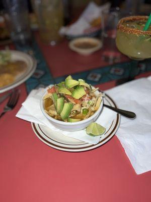 Chicken tortilla soup, best part about it was all the toppings.