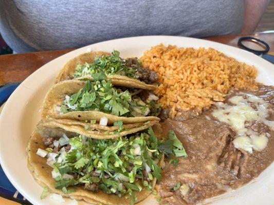 Street tacos . Rice and best beans ever !!!