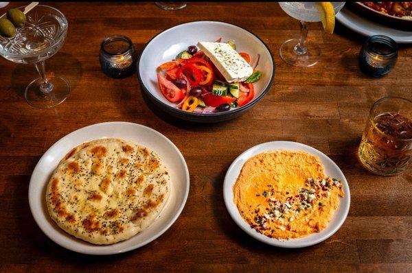 Horyatiki Salad, Pita, and Tryrokafteri