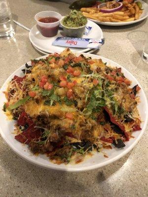 Large plate of beef nachos!  So yummy!