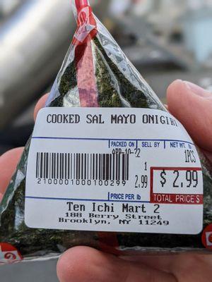 April 10 2022; Cooked salmon mayo onigiri ($2.99).