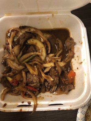 Mongolian beef. Half of it was onions