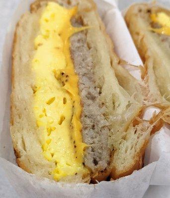 Breakfast croissant: sausage, egg, cheese