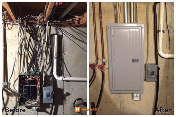 Before and after of a service panel upgrade Elgin IL.