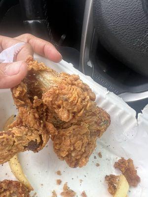 Old chicken wings, re breaded and re fried! So gross!!!