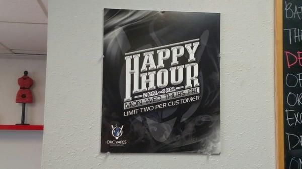 Happy hour! M, W, R, F 1/2 price 10ml joose!!