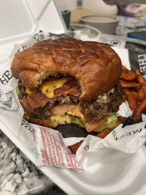 BBQ Burger with sweet potato fries