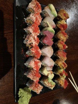 Rainbow roll, sexy Spicy Girl Roll and I believe Dynamite Roll.