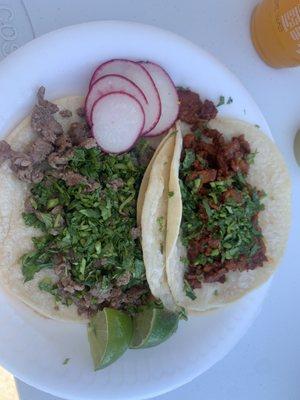 Carne asada taco and al pastor taco