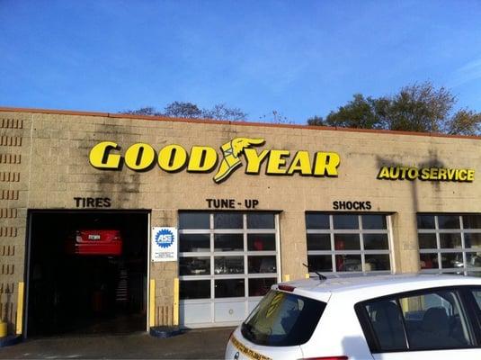 While they carry other brands, the most prominent sign for the store is the big Goodyear logo.