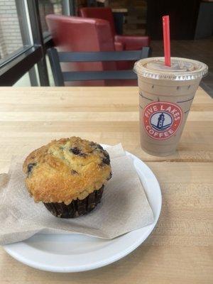 Iced caramel mocha and blueberry muffin