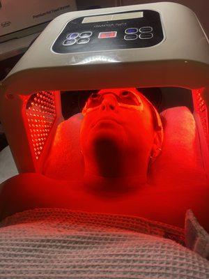 Near infrared light. Stimulates collagen, reduces brown spots and tightens skin.