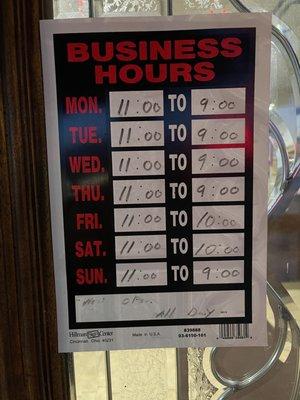 Updated Hours