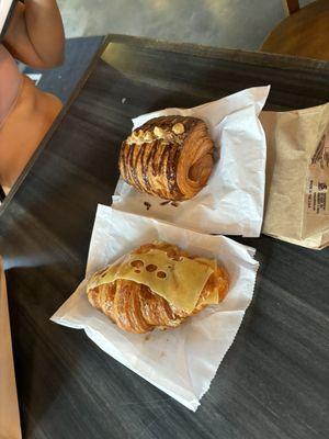 Ham and cheese croissant and chocolate hazelnut