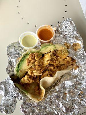 Vegan chorizo egg avocado on flour