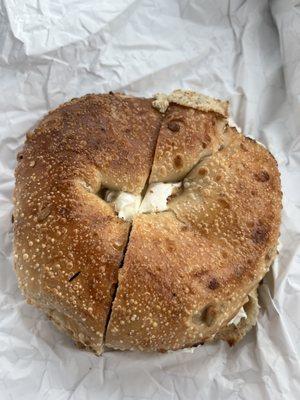 sunflower bagel toasted with garlic & herb spread