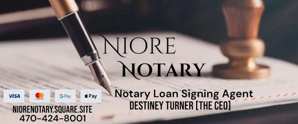 Niore Notary accept ALL forms of payments... contact us today to get your documents notarized.