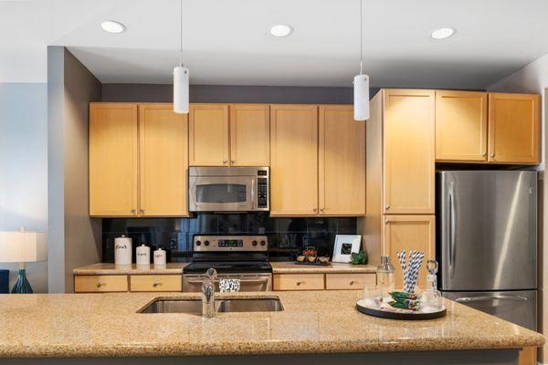 Stainless appliances throughout kitchen.