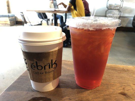 Tangerine Ginger hot tea and Blackberry Rooibos iced tea