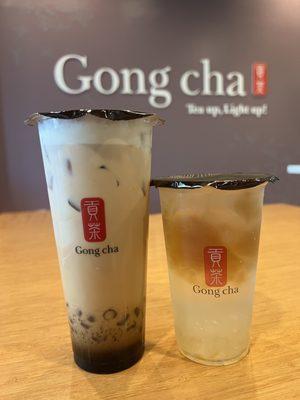 Dirty brown sugar milk tea + lemon aiyu white pearl