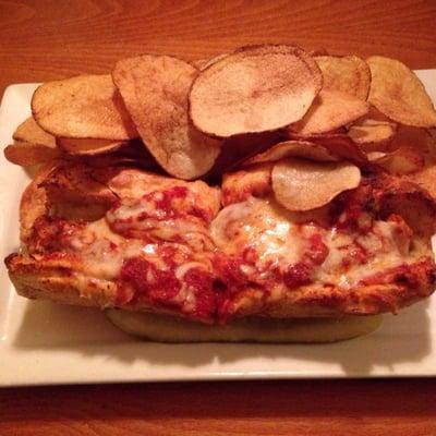 Chicken Parm Sub with housemate chips