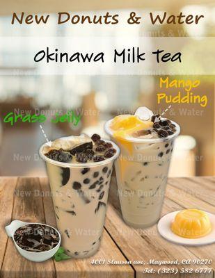 Okinawa Milk Tea with mango pudding or grass jelly.