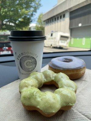 Small drip + mocha mochi donut + lavender donut = yummy blast