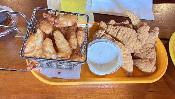 Chicken fingers and onion petals