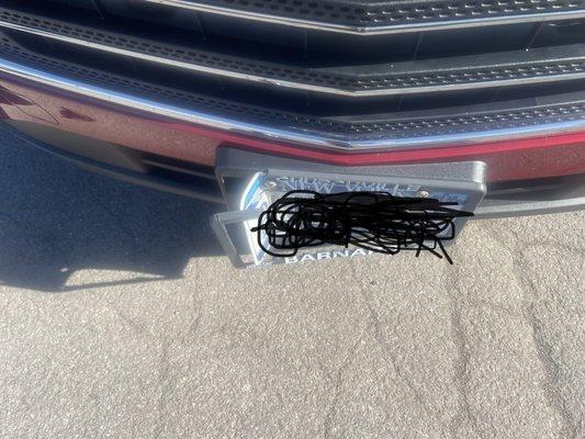 Damage to license plate,light scratch on driver's side bumper to bumper. Scratch not the issue it will run out the license plate bent 90 deg