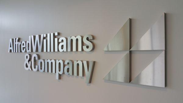 Dimensional logo sign for Alfred Williams & Company.