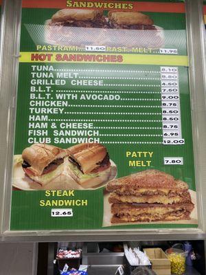 Menu sandwiches