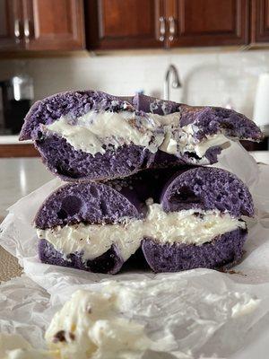 Blueberry bagel toasted with cream cheese - costed $4 (more if you don't pay with cash)