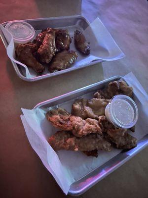 Rocky Mountain oysters and bbq guava wings. Both delicious.