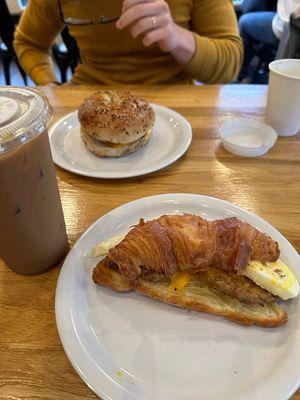 Breakfast sandwich and Iced latte