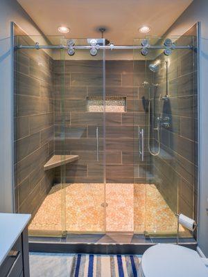 Barndoor glass shower!